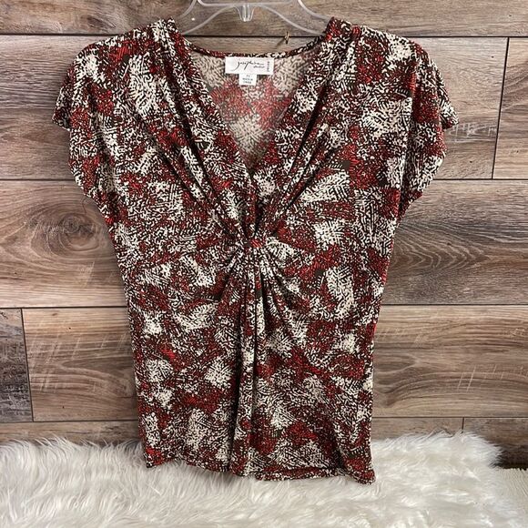 Josephine Studio Ladies Vneck Gathered Top, Size Petite Small, Brown,Tan,Orange - Picture 1 of 6